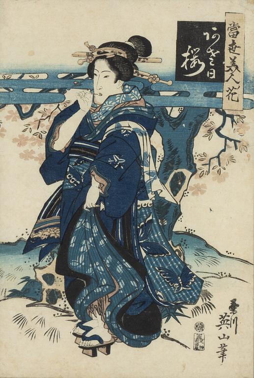 Kikugawa Eizan, a woodblock print in colours, first part of the 19th Century.