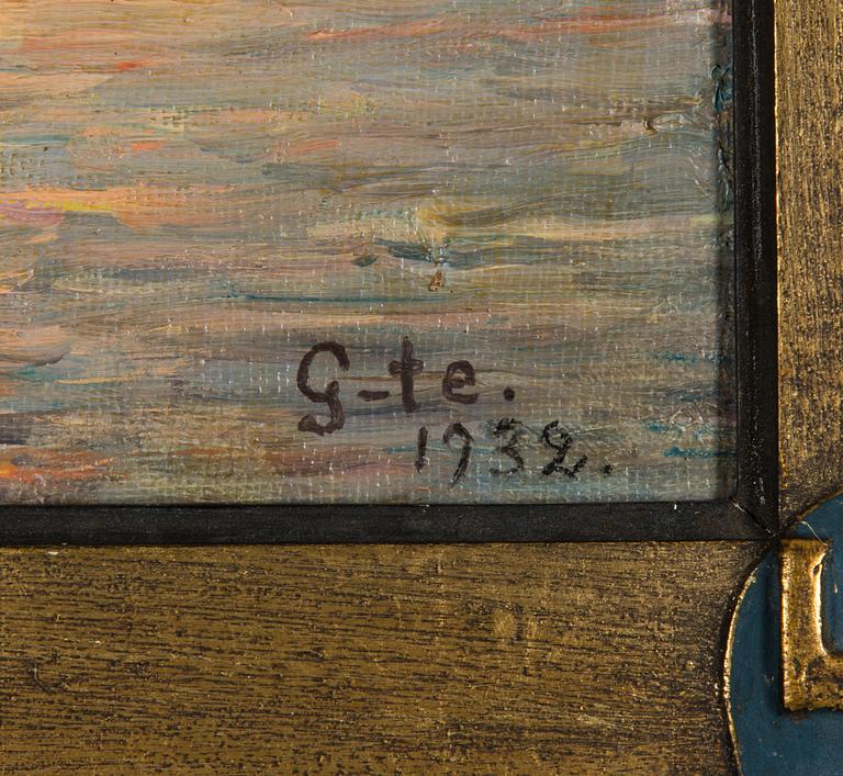 OIDENTIFIERAD KONSTNÄR, olja på skiva, uppfodrad på skiva, signerad G-te. och daterad 1932.