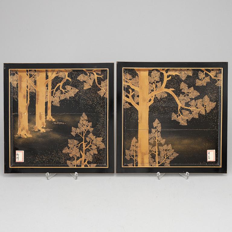 Two Japanese lacquer panels, 19th Century.