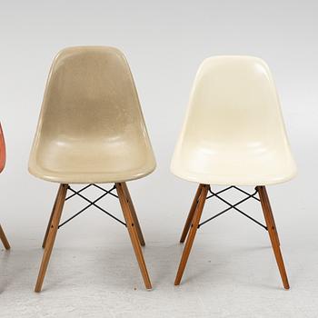 Charles & Ray Eames, stolar, 4 st, "Plastic Chair DSW", Herman Miller, 1900-talets andra hälft.