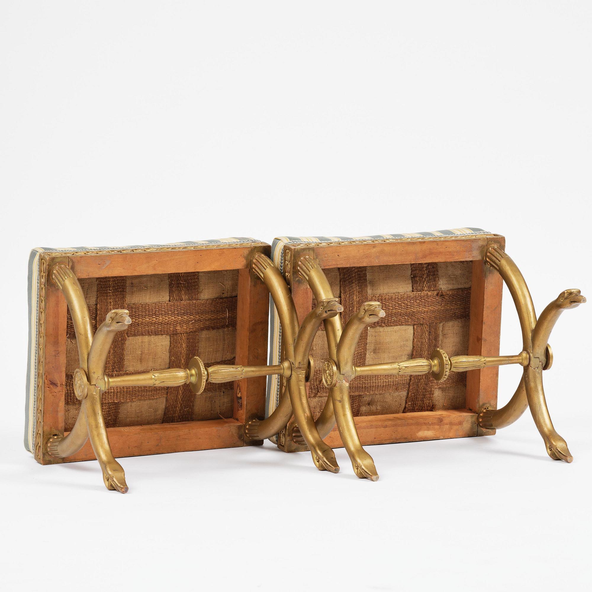 A pair of late Gustavian stools attributed to E. Ståhl (master in Stockholm 1794-1820).