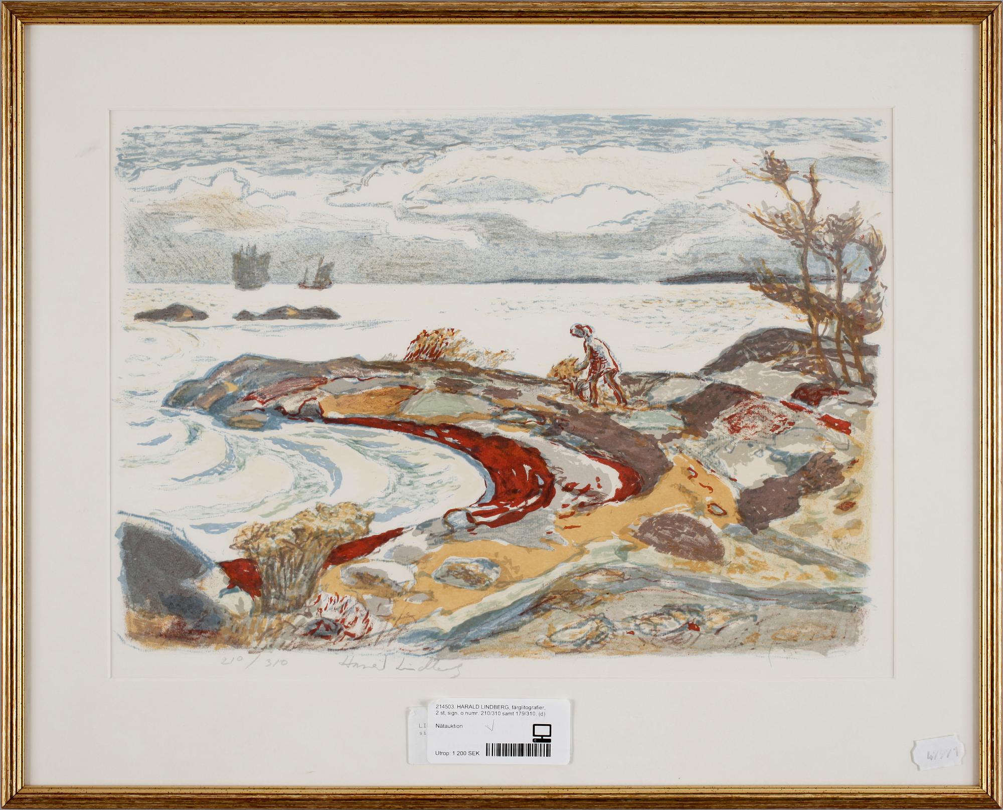 HARALD LINDBERG, färglitografier, 2 st, sign. o numr. 210/310 samt 179/310.