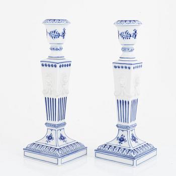 A pair of porcelain "Musselmalet" candlesticks, Royal Copenhagen, Denmark, 1967.