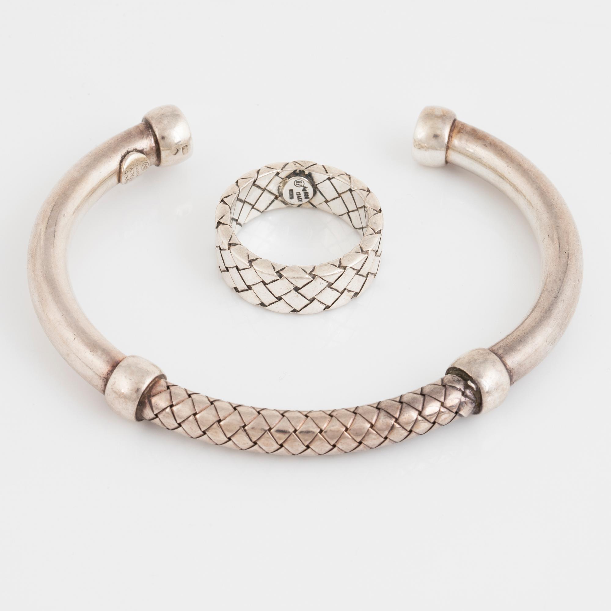 BOTTEGA VENETA, a sterling silver ring and bracelet, Italy.