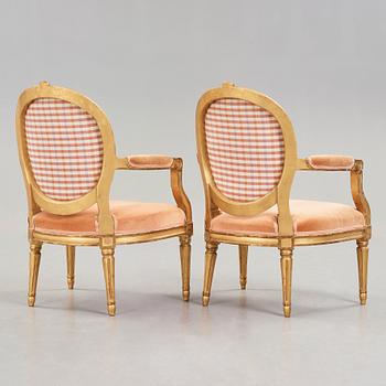 A pair of Gustavian armchairs by Johan Öhrmark (master in Stockholm 1761-1780's).