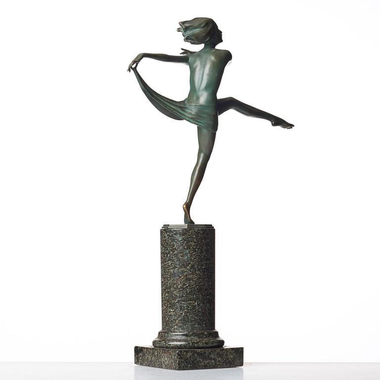 JOSEF LORENZL, a patinated bronze art déco sculpture of a dancer, Austria.