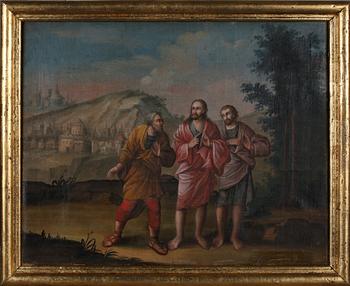 OKÄND KONSTNÄR, olja på duk, 3 st, två otydligt signerade, sent 1700-/tidigt 1800 tal.