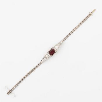 A bracelet 18K white gold with ruby and brilliant-cut diamonds. Malmö 1948.