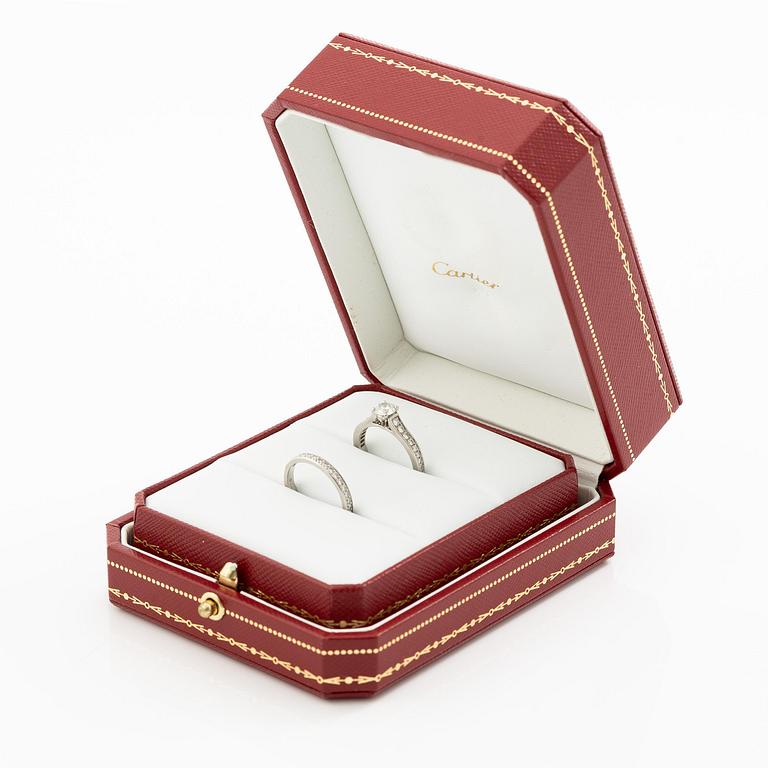 Cartier two rings platinum with round brilliant-cut diamonds.