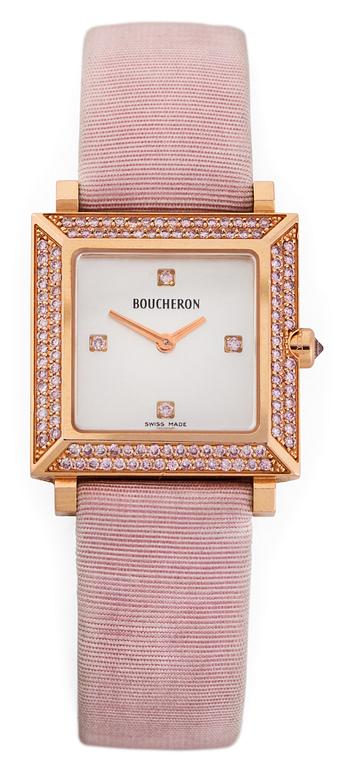 BOUCHERON, quartz, rosé guld med fancy rosa briljantslipade diamanter, tot. 0.72 ct, 2001.