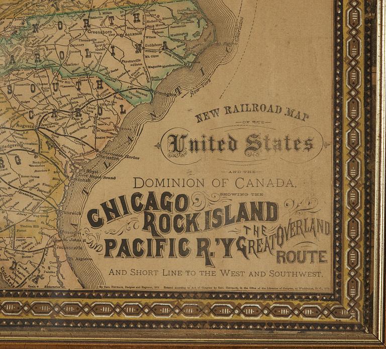 JÄRNVÄGSKARTA, USA. "New Railroad Map of the United States. And the Dominion of Canada....".