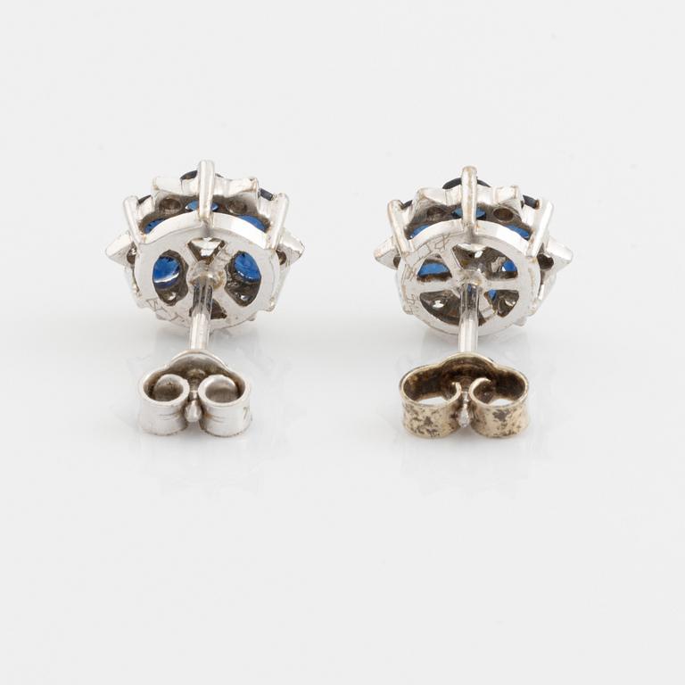 Earrings, a pair, with sapphires and diamonds.