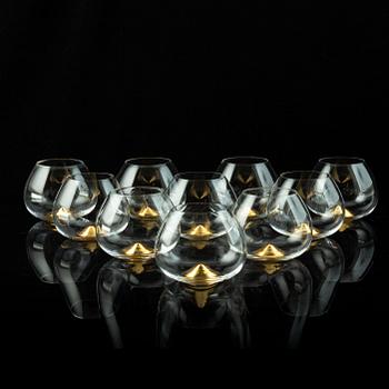 Ingegerd Råman, 10 'Guld' cognac glasses, Skrufs Glasbruk.