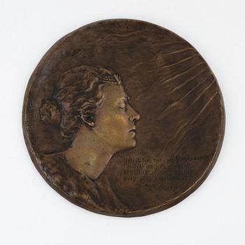 Gerda Sprinchorn, plakett, brons, 1897, signerad.