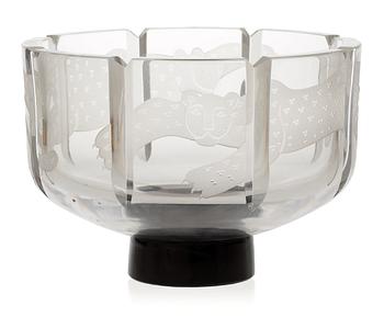 A Gunnar Cyrén cut and blasted glass bowl, Orrefors.