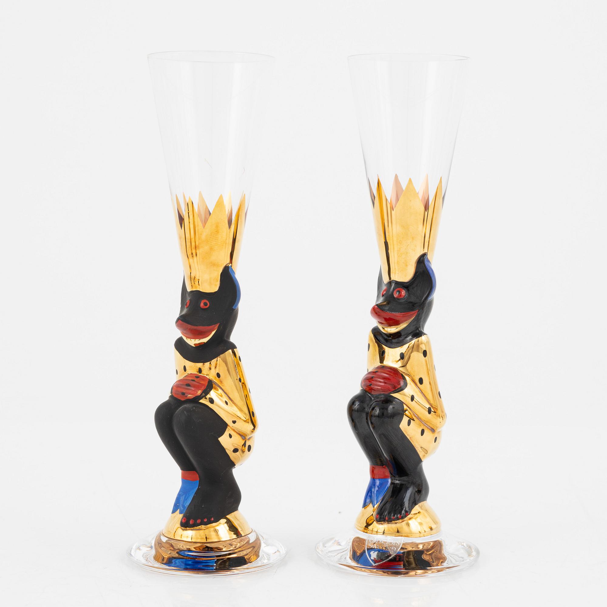 Gunnar Cyrén, snapsglas, 8 st, sk djävulsglas, "Nobel", Orrefors.
