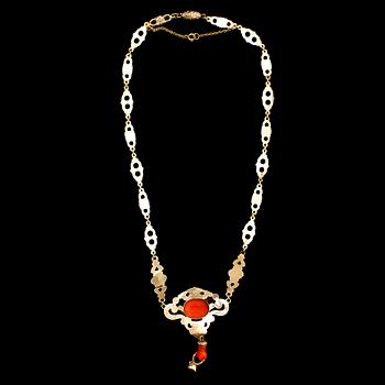 COLLIER, 18 k guld och koraller, sent 1800-tal.  Vikt med koraller ca 12 g.
