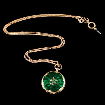 FICKUR, guld med rosenslipade diamanter och grön emalj. 1800/1900-tal. Vikt tot ca 44 g.