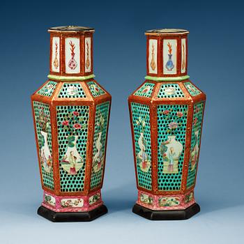1875. A pair of famille rose vases, Qing dynasty, Qianlong (1736-95).