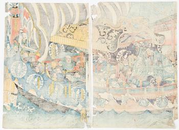 Utagawa Yoshitsuya, a diptych woodblock print in colours, mid 19th Century.