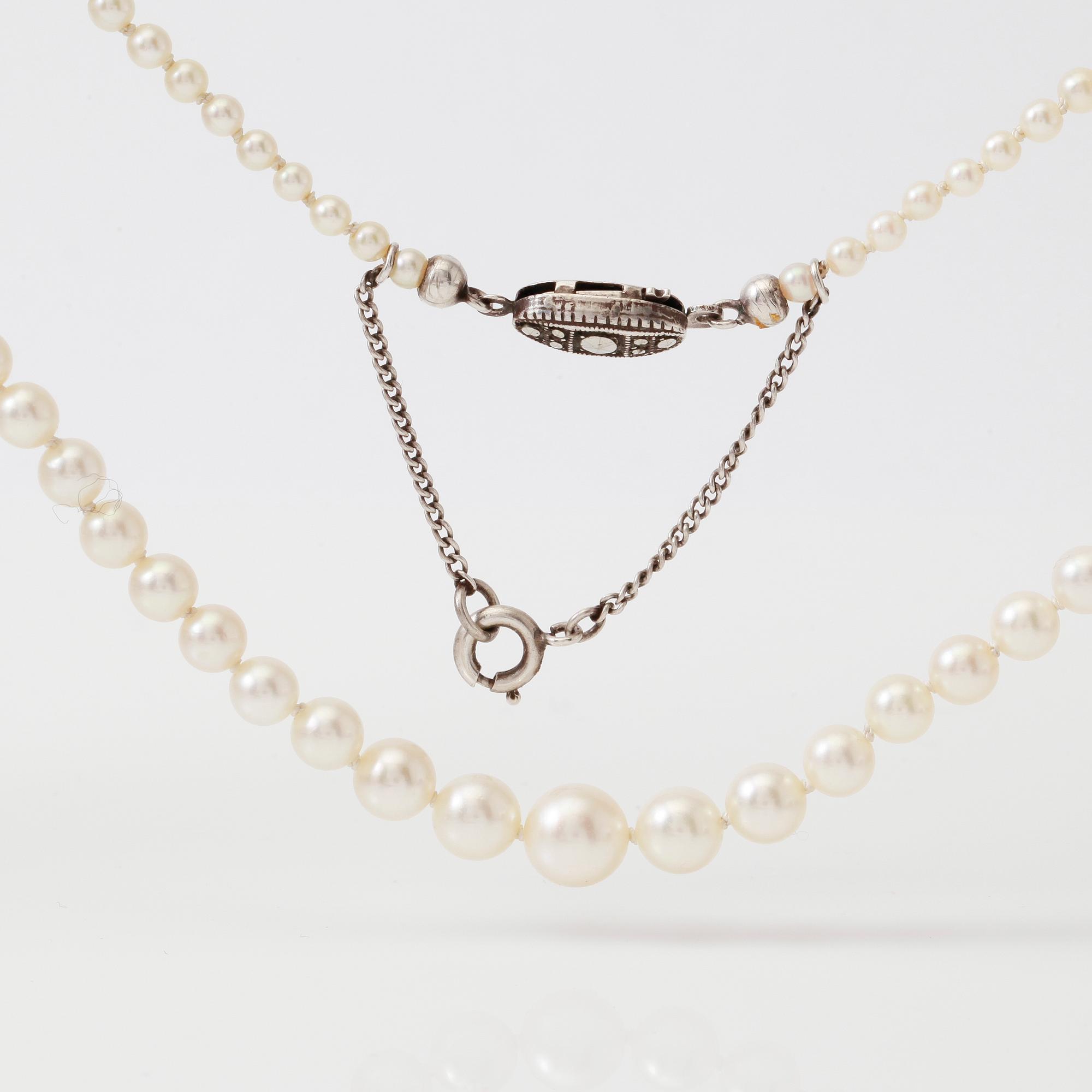 COLLIER, silver, markasiter och odlade pärlor, 1900-talets mitt.
