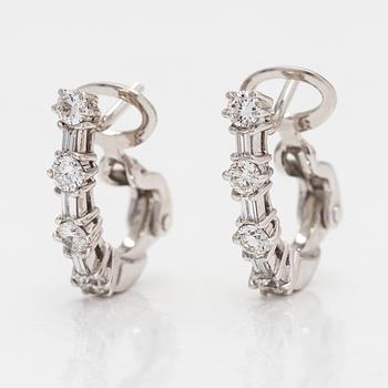 Earrings, 18K white gold, baguette and brilliant-cut diamonds totaling approximately 0.79 ct. Lanza Carlo, Italy.