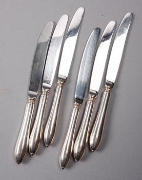 MATKNIVAR, 6 st, silver, "Svensk spets", Stockholm 1914.