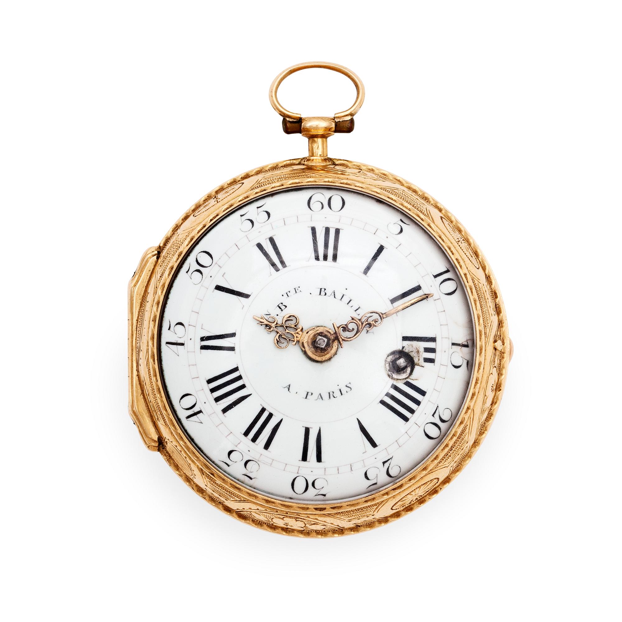 A gold verge pocket watch, Baillon, Paris, 18th century.