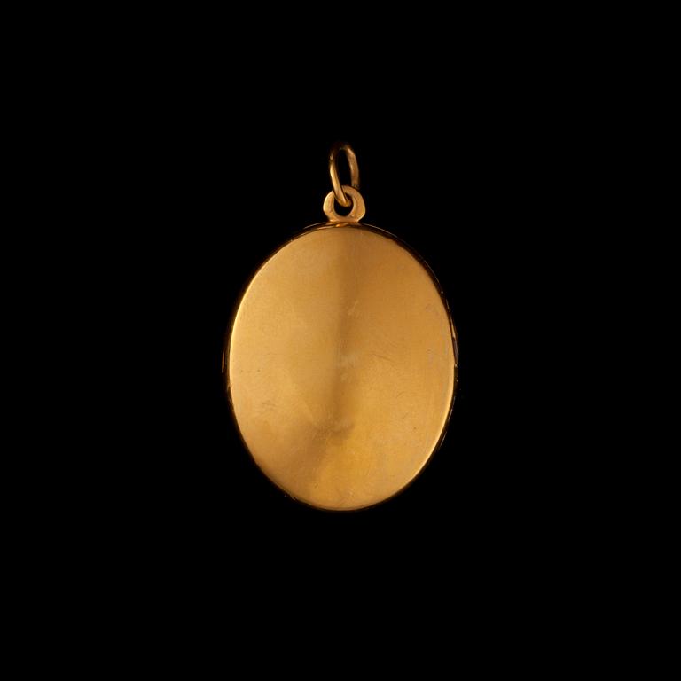MEDALJONG, 14K guld (56), emaljerad dekor, diamant.