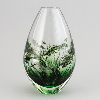 Edward Hald, glass vase, Orrefors, 1987.
