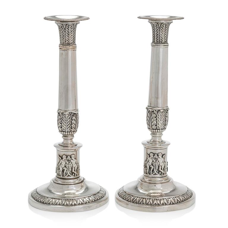 A pair of Empire silver candlesticks, Northern Europe, first half of the 19th century.