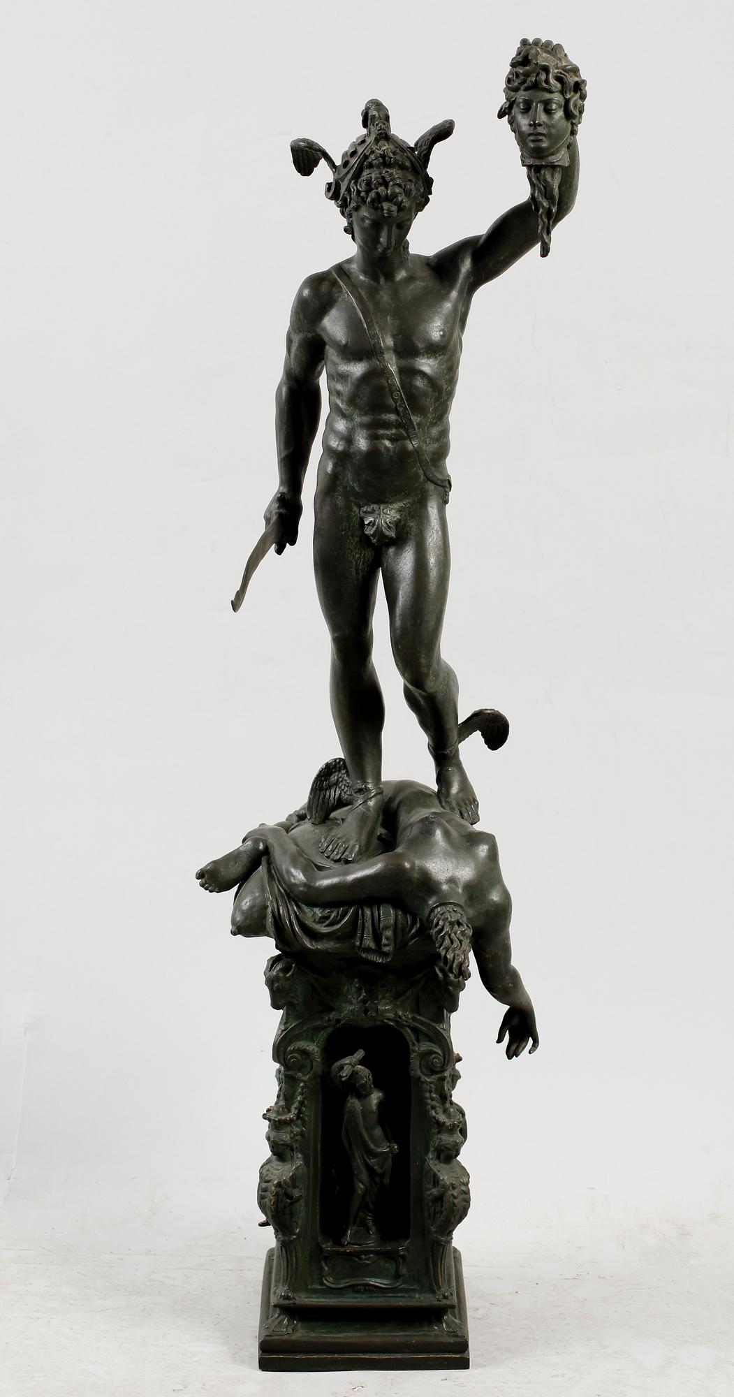 SKULPTUR, brons, efter Benvenuto Cellini, 1800-/1900-tal. H ca 95.