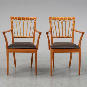 A pair of mahogany and rattan dining armchairs, Josef Frank, , model 1165, Svenskt Tenn, Stockholm.