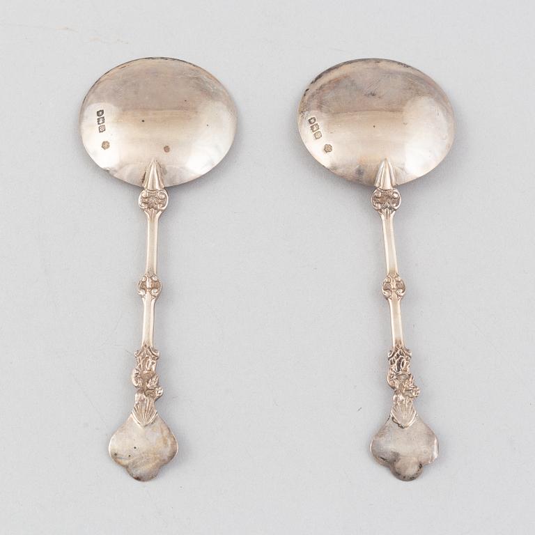 Two silver spoons, William Hutton & Sons Ltd, London, England, 1896.