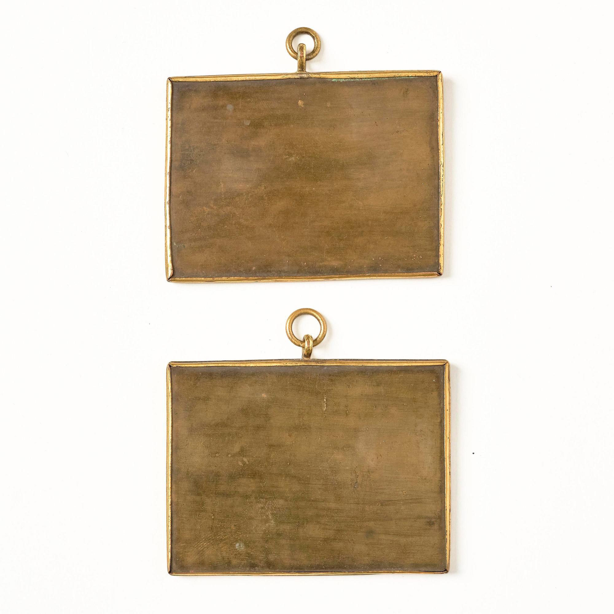 A pair of Chinese reverse glass miniature paintings, Qing dynasty, 18th century.