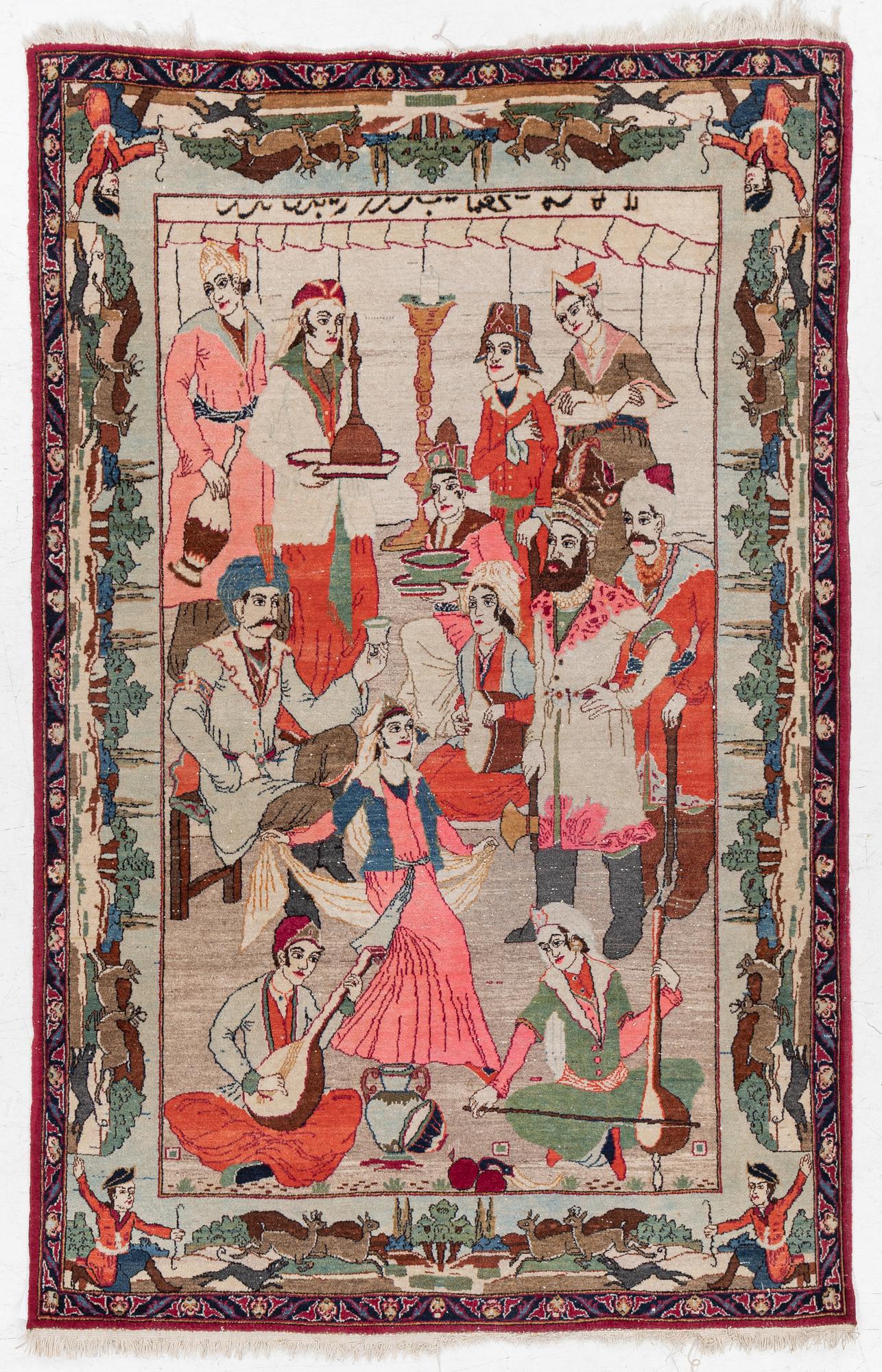 Carpet, Figural Keshan, approx. 200 x 130 cm.