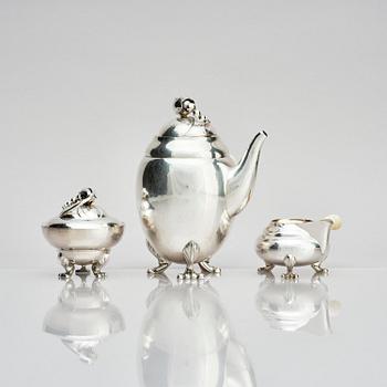 Georg Jensen, a three pieces coffee service in sterling silver, "Magnolia/Blossom", Copenhagen 1933-44.