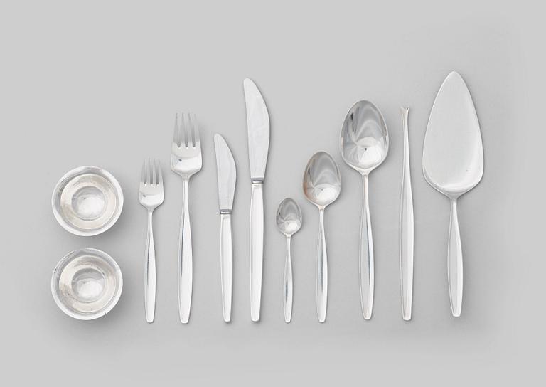 Tias Eckhoff, TIAS ECKHOFF, a set of 99 pieces of "Cypress" sterling and stainless steel flatware by Georg Jensen, Danmark, post 1952.