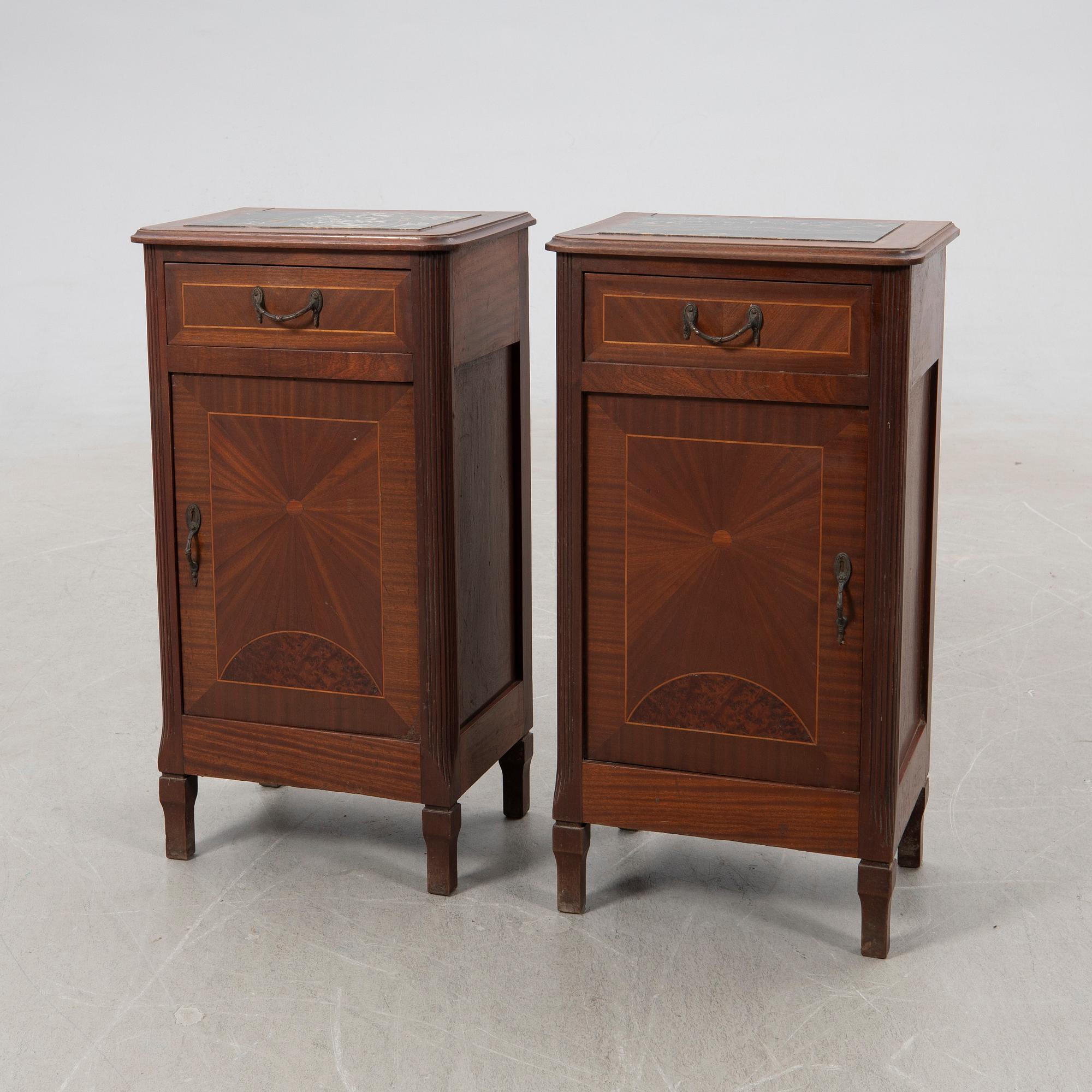 Bedside tables, a pair, first half of the 20th century.