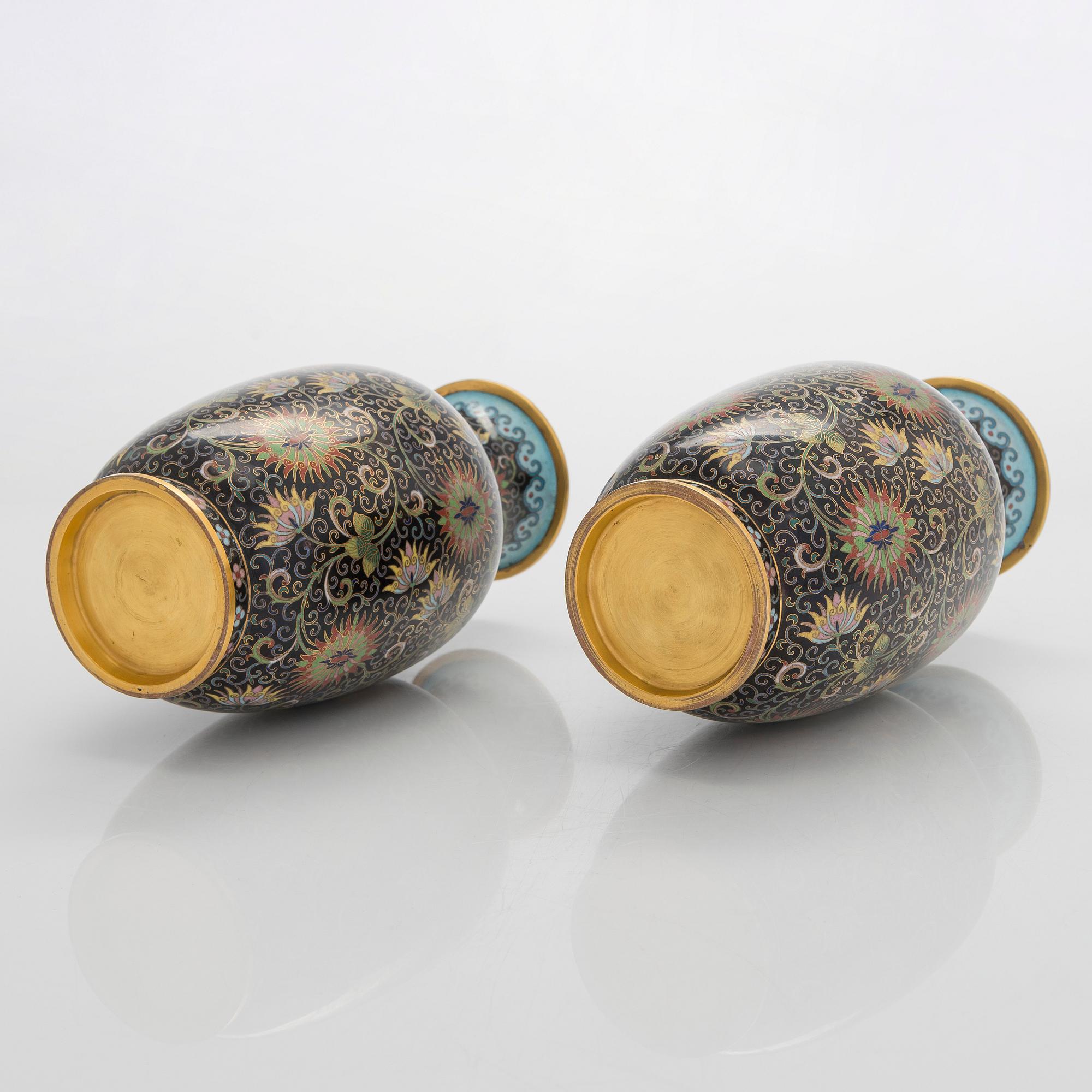 A pair of cloisonné enameled vases, China, 20th century.