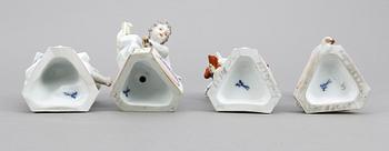 FIGURINER, 4 st, porslin, Meissen, omkring sekelskiftet 1900.