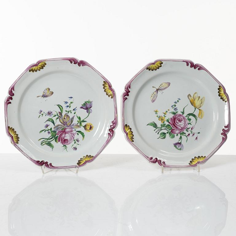 A pair of Rococo style plates, Veuve Perrin style, France, 20th Century.