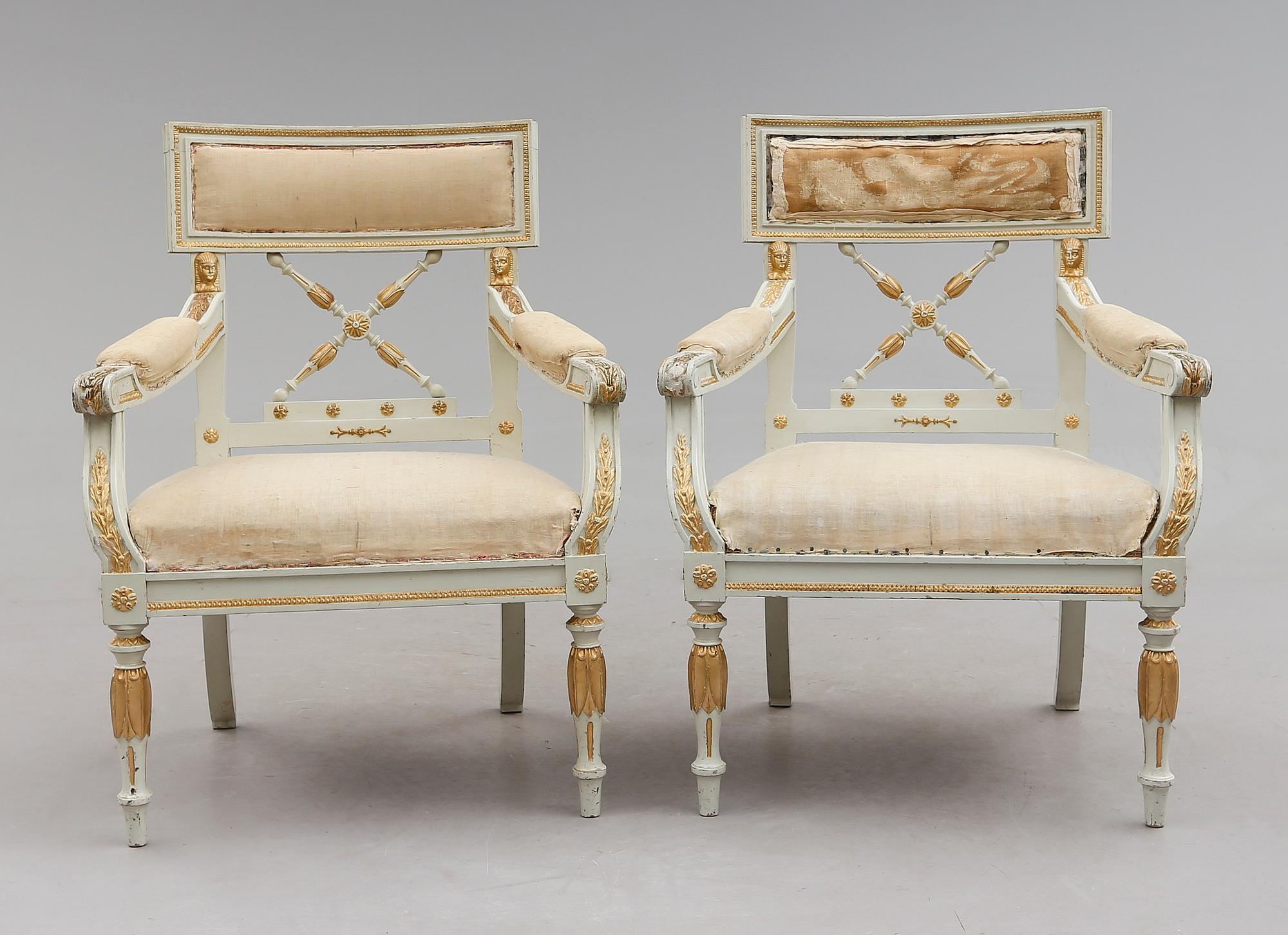 KARMSTOLAR, 1 par, empirestil, omkring år 1900.