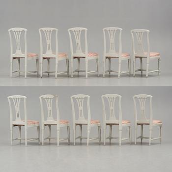 Ten matched Gustavian late 18th century chairs.