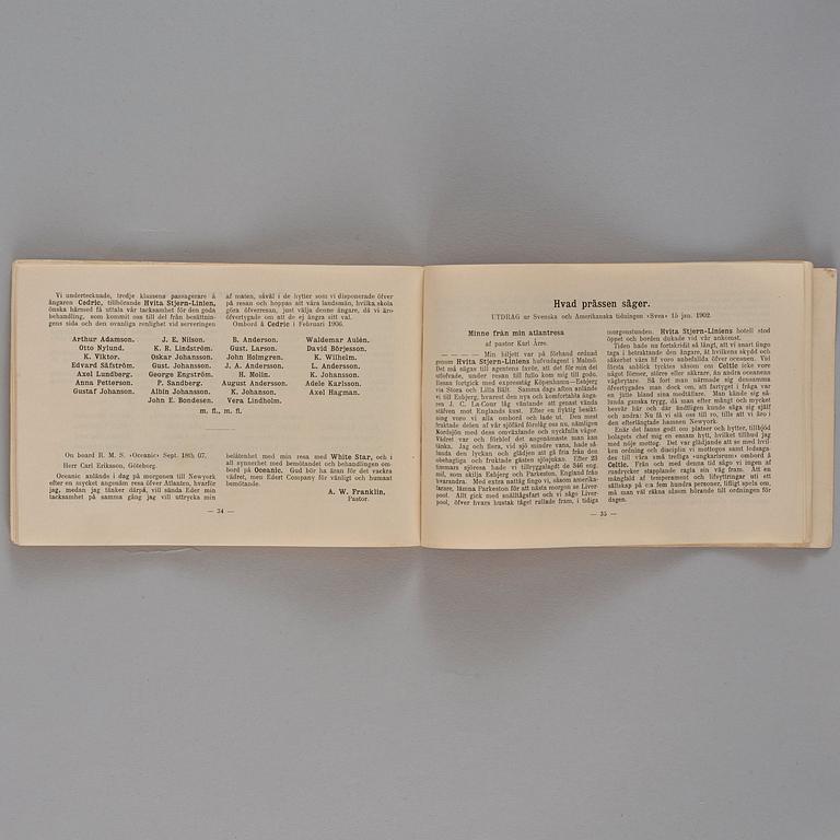 BROSCHYR. "HVITA STJERN LINIEN", "WHITE STAR LINE", "OLYMPIC & TITANIC". 45,000 TONS-VARDERA. GENERALAGENT CARL ERIKSSON.