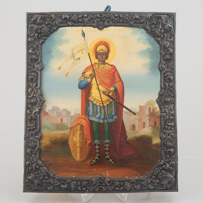 Icon, with a silver cover, Kalina Rjalokow, Novgorod, Russia 1862.