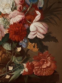 Jan van Os Tillskriven, Blomsterstilleben med gul fjäril och slända.