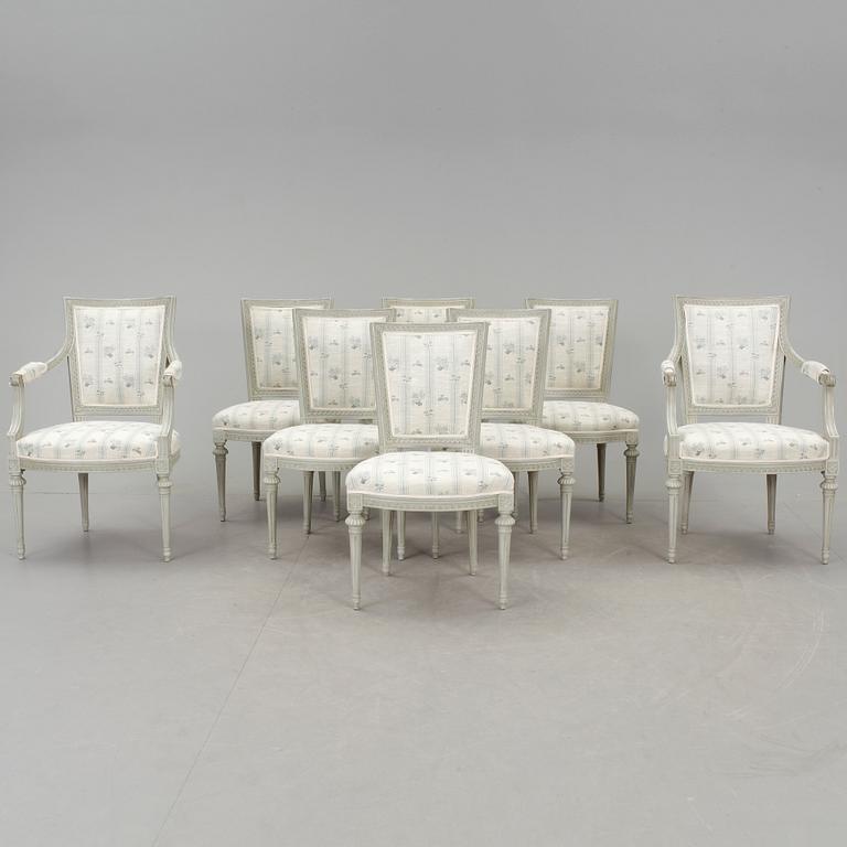 STOLAR, 6 st, samt KARMSTOLAR, 2 st, gustaviansk stil, Sylvén, 1900-talets andra hälft.