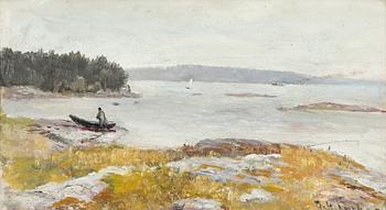 Olof Hermelin, Insjölandskap med segelbåt och eka.
