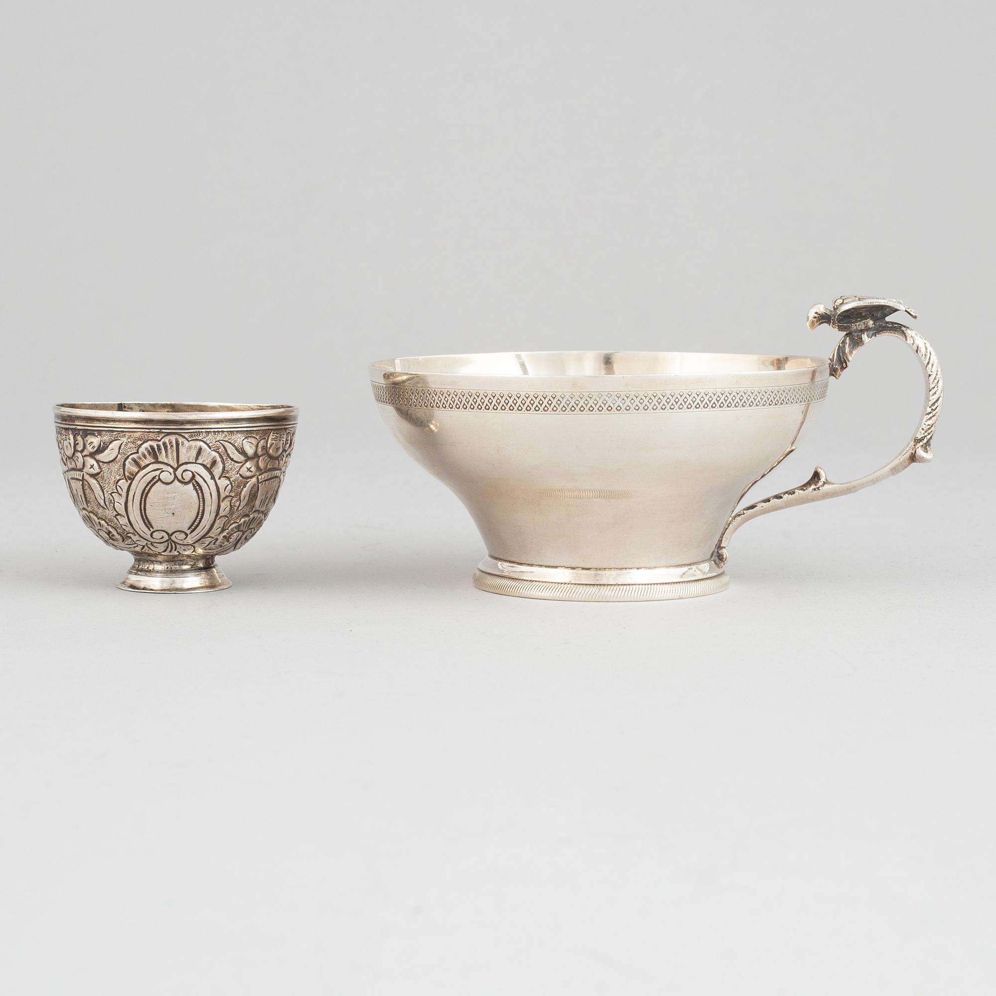A Turkish silver sarf and cup, 18-19th century and 19-20th century.